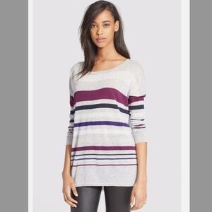 Vince Merino Wool Blend Boat Neck Striped Tunic Sweater Size XXS